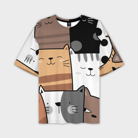 Мужская футболка oversize 3D с принтом Котейки в Курске,  |  | cat | cats | домашнее животное | квадрокот | кот | котейка | котики | кошка | кошки | мартовские коты | милая | милые | мимими | мур | мурмур | мурмурмур | мяу | няшные | прикольная | смешная | улыбки