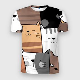 Мужская футболка 3D Slim с принтом Котейки в Новосибирске, 100% полиэстер с улучшенными характеристиками | приталенный силуэт, круглая горловина, широкие плечи, сужается к линии бедра | cat | cats | домашнее животное | квадрокот | кот | котейка | котики | кошка | кошки | мартовские коты | милая | милые | мимими | мур | мурмур | мурмурмур | мяу | няшные | прикольная | смешная | улыбки