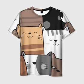 Мужская футболка 3D с принтом Котейки , 100% полиэфир | прямой крой, круглый вырез горловины, длина до линии бедер | cat | cats | домашнее животное | квадрокот | кот | котейка | котики | кошка | кошки | мартовские коты | милая | милые | мимими | мур | мурмур | мурмурмур | мяу | няшные | прикольная | смешная | улыбки