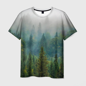 Мужская футболка 3D с принтом Лес в Кировске, 100% полиэфир | прямой крой, круглый вырез горловины, длина до линии бедер | siberia | trees | wood | деревья | ели | ёлки | ель | зеленый лес | лес | леса | природа | сибирский лес | сибирь | тайга | туман