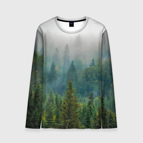 Мужской лонгслив 3D с принтом Лес , 100% полиэстер | длинные рукава, круглый вырез горловины, полуприлегающий силуэт | siberia | trees | wood | деревья | ели | ёлки | ель | зеленый лес | лес | леса | природа | сибирский лес | сибирь | тайга | туман