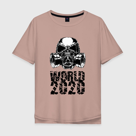 Мужская футболка хлопок Oversize с принтом World 2020 в Екатеринбурге, 100% хлопок | свободный крой, круглый ворот, “спинка” длиннее передней части | 2020 | covid 19 | hell | mask | pandemic | virus | world | ад | вирус | коронавирус | мир | противогаз | эпидемия