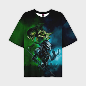 Мужская футболка oversize 3D с принтом Predator ,  |  | aliens | avp | black | cinema | predator | кино | фильм хищник | фильмы | хищник | чёрный | чужой