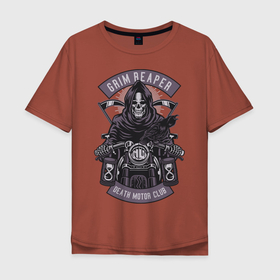 Мужская футболка хлопок Oversize с принтом Grim Reaper Motorcycle в Санкт-Петербурге, 100% хлопок | свободный крой, круглый ворот, “спинка” длиннее передней части | байк | байкер | борода | бородатый | велосипеды | винтаж | гонки | гонщик | джентльмен | крейсер | мото | мотобайк | мотоцикл | подарок | рок | рокер | трюк | усы | хардрок | хипстер | череп | чоппер