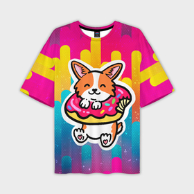 Мужская футболка oversize 3D с принтом Милый корги в Курске,  |  | corgi | корги | маленькая собачка | милый | милый корги | рыжая | рыжая собачка | собака | собачка | такси