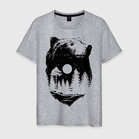 Мужская футболка хлопок с принтом Bear в Новосибирске, 100% хлопок | прямой крой, круглый вырез горловины, длина до линии бедер, слегка спущенное плечо. | bear | ears | fir | forest | jaw | muzzle | nose | pine | russia | sun | ель | лес | медведь | нос | пасть | россия | солнце | сосна | уши