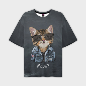 Мужская футболка oversize 3D с принтом Кот в   очках в Новосибирске,  |  | cat | в очках | кот | кот рокер | котик | котяра | кошка | крутой кот | милый | милый кот | рокер