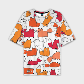 Мужская футболка oversize 3D с принтом Милые лисы в Курске,  |  | белый | красный | лиса | лисы | много животных | много зверей | рыжий