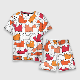 Мужской костюм с шортами 3D с принтом Милые лисы в Кировске,  |  | белый | красный | лиса | лисы | много животных | много зверей | рыжий