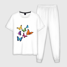 Мужская пижама хлопок с принтом Бабочки в Курске, 100% хлопок | брюки и футболка прямого кроя, без карманов, на брюках мягкая резинка на поясе и по низу штанин
 | арт | бабочки | насекомые | природа | стиль