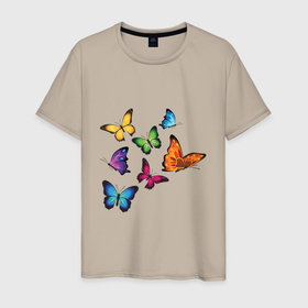 Мужская футболка хлопок с принтом Бабочки в Курске, 100% хлопок | прямой крой, круглый вырез горловины, длина до линии бедер, слегка спущенное плечо. | арт | бабочки | насекомые | природа | стиль