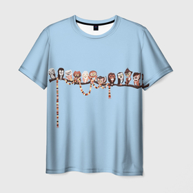 Мужская футболка 3D с принтом Совы на ветке в Тюмени, 100% полиэфир | прямой крой, круглый вырез горловины, длина до линии бедер | Тематика изображения на принте: ветка | птицы | сова | совы | шарф
