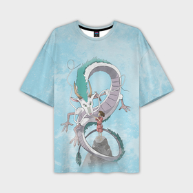 Мужская футболка oversize 3D с принтом Тихиро на горе с драконом в Екатеринбурге,  |  | studio ghibli | аниме | унесённые призраками | хаяо миядзаки