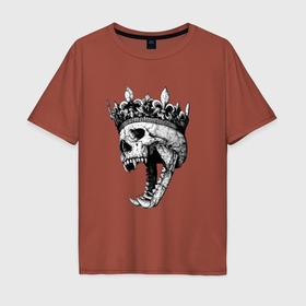 Мужская футболка хлопок Oversize с принтом Fangs   skull and crown в Белгороде, 100% хлопок | свободный крой, круглый ворот, “спинка” длиннее передней части | crown | fangs | jaw | orbits | skull | teeth | елазницы | зубы | клыки | корона | оскал | пасть | череп