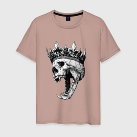 Мужская футболка хлопок с принтом Fangs   skull and crown в Санкт-Петербурге, 100% хлопок | прямой крой, круглый вырез горловины, длина до линии бедер, слегка спущенное плечо. | crown | fangs | jaw | orbits | skull | teeth | елазницы | зубы | клыки | корона | оскал | пасть | череп