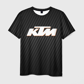 Мужская футболка 3D с принтом КТМ на карбоне в Белгороде, 100% полиэфир | прямой крой, круглый вырез горловины, длина до линии бедер | enduro | ktm | moto | motocycle | sportmotorcycle | ктм | мото | мотоспорт