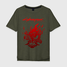Мужская футболка хлопок Oversize с принтом CYBERPUNK 2077. в Белгороде, 100% хлопок | свободный крой, круглый ворот, “спинка” длиннее передней части | cd project red | cyberpunk | cyberpunk 2077 | keanu reeves | samurai | киану ривз | киберпанк | киберпанк 2077 | самураи