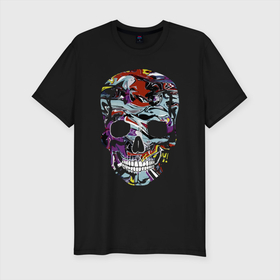 Мужская футболка хлопок Slim с принтом Skull , 92% хлопок, 8% лайкра | приталенный силуэт, круглый вырез ворота, длина до линии бедра, короткий рукав | color | fashion | grin | jaw | orbits | paint | skull | teeth | vanguard | глазницы | зубы | краска | мода | оскал | пасть | цвет | череп