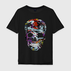 Мужская футболка хлопок Oversize с принтом Skull в Кировске, 100% хлопок | свободный крой, круглый ворот, “спинка” длиннее передней части | color | fashion | grin | jaw | orbits | paint | skull | teeth | vanguard | глазницы | зубы | краска | мода | оскал | пасть | цвет | череп
