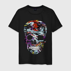 Мужская футболка хлопок с принтом Skull в Тюмени, 100% хлопок | прямой крой, круглый вырез горловины, длина до линии бедер, слегка спущенное плечо. | color | fashion | grin | jaw | orbits | paint | skull | teeth | vanguard | глазницы | зубы | краска | мода | оскал | пасть | цвет | череп