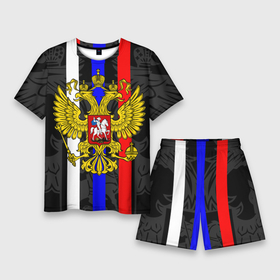 Мужской костюм с шортами 3D с принтом Россия ,  |  | eagle | flag | russia | герб россии | двухглавый орёл | орёл | рашка | россия | рф | триколор | флаг | флаг россии