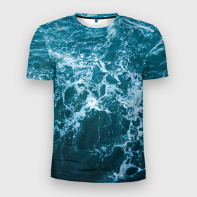 Мужская футболка 3D Slim с принтом Водная гладь в Новосибирске, 100% полиэстер с улучшенными характеристиками | приталенный силуэт, круглая горловина, широкие плечи, сужается к линии бедра | волны | море | рябь