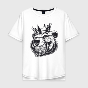Мужская футболка хлопок Oversize с принтом Medved в Новосибирске, 100% хлопок | свободный крой, круглый ворот, “спинка” длиннее передней части | bear | crown | forest | hunter | king | medved | siberia | sibir | арт | взгляд | гризли | животные | загон | картинка | король | корона | лес | медвед | медведь | мужик | оскал | охота | охотник | рисунок | сибирь | царь | шерсть