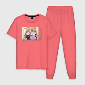 Мужская пижама хлопок с принтом Sailor Moon Usagi Tsukino Luna , 100% хлопок | брюки и футболка прямого кроя, без карманов, на брюках мягкая резинка на поясе и по низу штанин
 | Тематика изображения на принте: anime | kawaii | manga | sailor moon | sailor moon luna | usagi tsukino | vaporwave | аниме | луна | манга | сейлор мун | усаги цукино