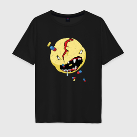 Мужская футболка хлопок Oversize с принтом Cyberpunk 2077 Smile в Новосибирске, 100% хлопок | свободный крой, круглый ворот, “спинка” длиннее передней части | cd project red | cyberpunk 2077 | demon | keanu reeves | samurai | smile | демон | киану ривз | киберпанк 2077 | самураи | смайл
