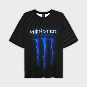 Мужская футболка oversize 3D с принтом Blue monster energy в Петрозаводске,  |  | Тематика изображения на принте: black monster | bmx | claw | cybersport | energy | monster | monster energy | moto | motocross | race | sport | киберспорт | когти | монстер энерджи | монстр | мото | мотокросс | ралли | скейтбординг | спорт | т | энергия