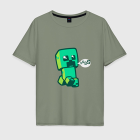 Мужская футболка хлопок Oversize с принтом Minercraft Creeper в Тюмени, 100% хлопок | свободный крой, круглый ворот, “спинка” длиннее передней части | creeper | creepers | крипер | криперы | маин | майн | майн крафт | майнкрафт