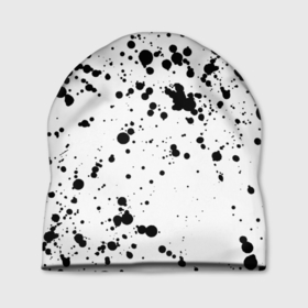 Шапка 3D с принтом Далматинец   брызги чёрными пятнами в Белгороде, 100% полиэстер | универсальный размер, печать по всей поверхности изделия | брызги краски | далматинец | краска | пятно | с брызгами | черные пятна