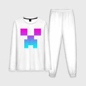 Мужская пижама с лонгсливом хлопок с принтом Minecraft Creeper neon в Петрозаводске,  |  | block | creeper | cube | minecraft | pixel | блок | геометрия | крафт | крипер | кубики | майнкрафт | пиксели