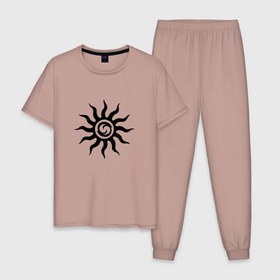 Мужская пижама хлопок с принтом Солнце в Кировске, 100% хлопок | брюки и футболка прямого кроя, без карманов, на брюках мягкая резинка на поясе и по низу штанин
 | нарисованное солнце | солнце