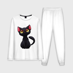 Мужская пижама с лонгсливом хлопок с принтом Черный котенок ,  |  | арт | животные | звери | картинка | кот | котенок | коты | кошка | рисунок