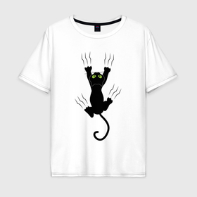 Мужская футболка хлопок Oversize с принтом Кот царапыч в Екатеринбурге, 100% хлопок | свободный крой, круглый ворот, “спинка” длиннее передней части | арт | животные | звери | картинка | кот | котенок | коты | кошка | рисунок