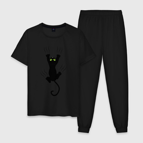 Мужская пижама хлопок с принтом Кот царапыч в Тюмени, 100% хлопок | брюки и футболка прямого кроя, без карманов, на брюках мягкая резинка на поясе и по низу штанин
 | арт | животные | звери | картинка | кот | котенок | коты | кошка | рисунок