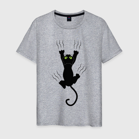 Мужская футболка хлопок с принтом Кот царапыч в Петрозаводске, 100% хлопок | прямой крой, круглый вырез горловины, длина до линии бедер, слегка спущенное плечо. | арт | животные | звери | картинка | кот | котенок | коты | кошка | рисунок