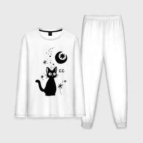 Мужская пижама с лонгсливом хлопок с принтом Jiji Cat в Петрозаводске,  |  | Тематика изображения на принте: cat | jiji | kitty | аниме | ведьма | гибли | джиджи | животные | кот | котенок | кошка | миядзаки | мульт | мультфильм | тоторо