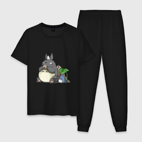 Мужская пижама хлопок с принтом Тоторо отдыхает в Курске, 100% хлопок | брюки и футболка прямого кроя, без карманов, на брюках мягкая резинка на поясе и по низу штанин
 | Тематика изображения на принте: forest | ghibli | japan | miyazaki | nature | neigbor | neighbour | totoro | анимация | аниме | гибли | друг | животные | лес | любовь | милый | мир | миядзаки | мульт | мультфильм | приключения | природа | сказка | сосед | тоторо