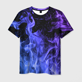 Мужская футболка 3D с принтом Фиолетовый огонь в Кировске, 100% полиэфир | прямой крой, круглый вырез горловины, длина до линии бедер | Тематика изображения на принте: абстракция | горит | неон | неоновый | огонь | пламя | пожар | текстура | яркий