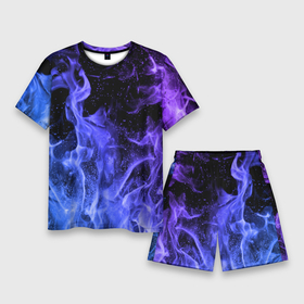 Мужской костюм с шортами 3D с принтом Фиолетовый огонь в Кировске,  |  | абстракция | горит | неон | неоновый | огонь | пламя | пожар | текстура | яркий