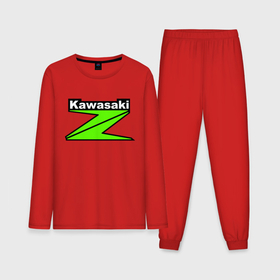Мужская пижама с лонгсливом хлопок с принтом Большой логотип кавасаки ,  |  | bike | kawasaki | moto | motocycle | ninja | sportmotorcycle | zzr | кавасаки | кавасаки ниндзя | мото | мотоспорт | ниндзя