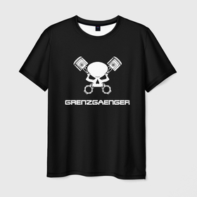 Мужская футболка 3D с принтом Grenzgaenger в Тюмени, 100% полиэфир | прямой крой, круглый вырез горловины, длина до линии бедер | Тематика изображения на принте: grenzgaenger | авто | байк | байкер | гонки | гонщик | двигатель | механик | мото | поршень | череп