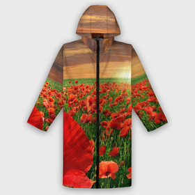 Мужской дождевик 3D с принтом Красный мак на закате ,  |  | Тематика изображения на принте: закат | лето | мак | небо | поле | природа | солнце | текстуры | тренды | цветы