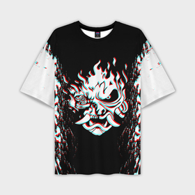 Мужская футболка oversize 3D с принтом Cyberpunk 2077 samurai glitch в Тюмени,  |  | cd project red | cyberpunk 2077 | demon | keanu reeves | samurai | smile | демон | киану ривз | киберпанк 2077 | самураи | смайл