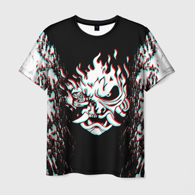 Мужская футболка 3D с принтом Cyberpunk 2077 samurai glitch , 100% полиэфир | прямой крой, круглый вырез горловины, длина до линии бедер | cd project red | cyberpunk 2077 | demon | keanu reeves | samurai | smile | демон | киану ривз | киберпанк 2077 | самураи | смайл