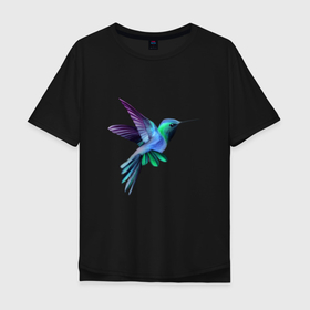 Мужская футболка хлопок Oversize с принтом Колибри , 100% хлопок | свободный крой, круглый ворот, “спинка” длиннее передней части | арт | животные | картинка | птица колибри | птица нектарница | рисунок