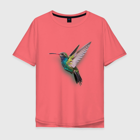 Мужская футболка хлопок Oversize с принтом Колибри в Новосибирске, 100% хлопок | свободный крой, круглый ворот, “спинка” длиннее передней части | арт | животные | картинка | птица колибри | птица нектарница | рисунок