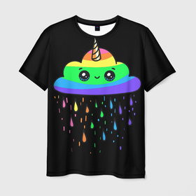 Мужская футболка 3D с принтом Радужное облачко в Кировске, 100% полиэфир | прямой крой, круглый вырез горловины, длина до линии бедер | единорог | милые | облачко | радуга | радужное | радужный